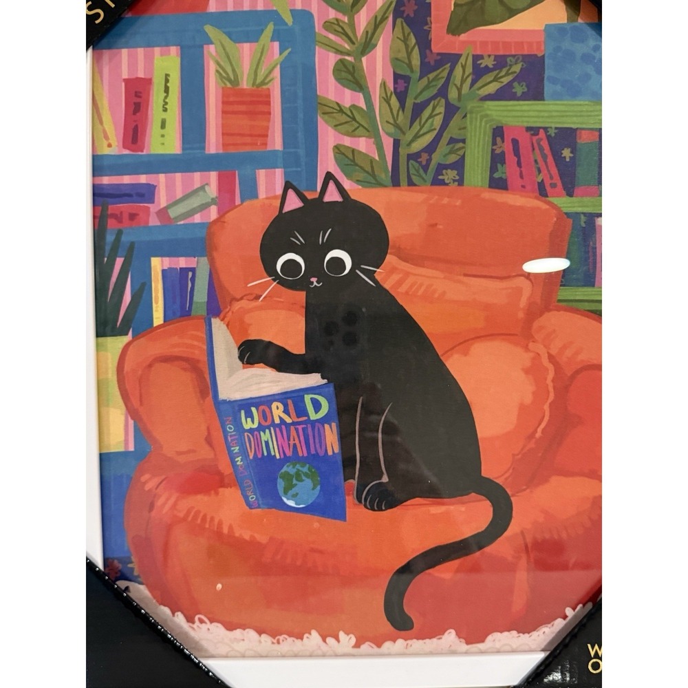Sapna Shah Framed Wall Art Cat Planning World Domination 11x14" Book - Picture 2 of 2